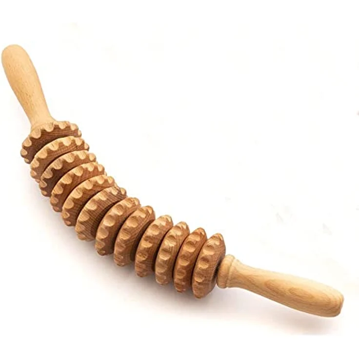 Tuuli Accessories Anti Cellulite Massage Massagegerät Massageroller Roller mit Griff Oberschenkel Maderotherapie aus Holz, Naturbuchenholz, Maderotherapie-Effekt – Bild 2