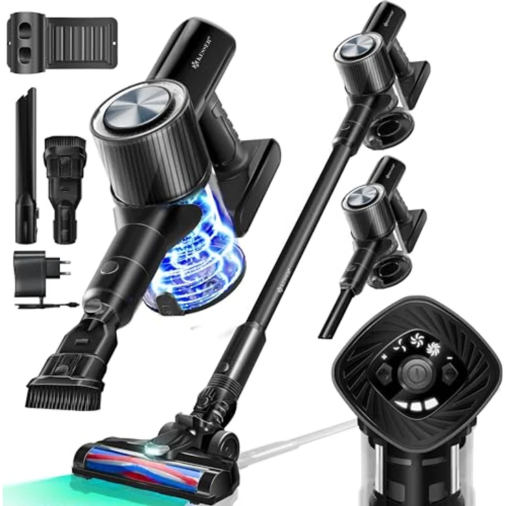 KESSER® Akku-Staubsauger 3in1 | Handstaubsauger ohne Beutel mit HEPA-Filter | Akkusauger bis 60 Min. Laufzeit + Fugendüse & Staubbürste | LED-Licht XL Staubbehälter für Hartböden Teppich Tierhaare – Bild 1
