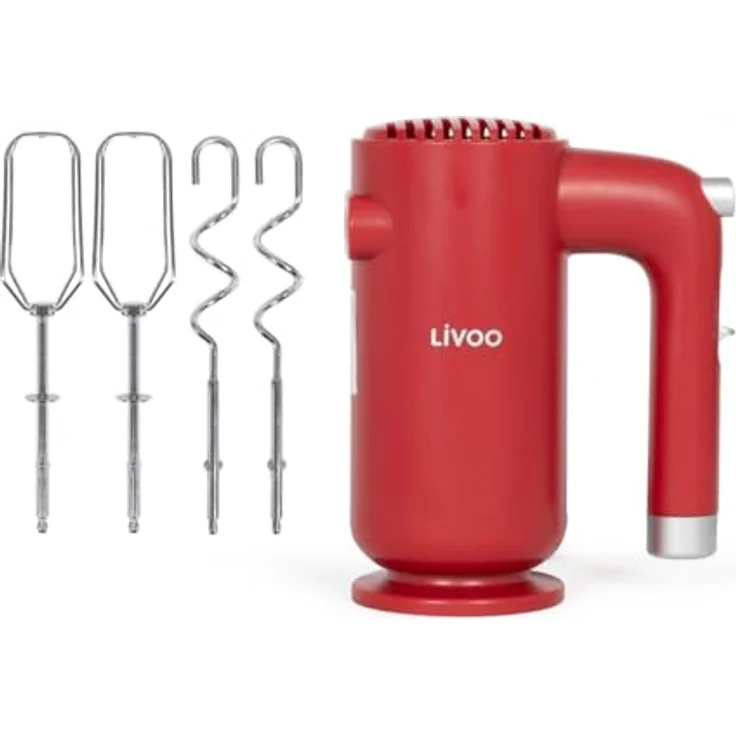 Livoo DOP243R, elektrischer Handmixer mit 250 W Leistung, 5 Geschwindigkeitsstufen und ergonomischem Griff, inklusive 2 Schneebesen und 2 Knetern – Bild 2
