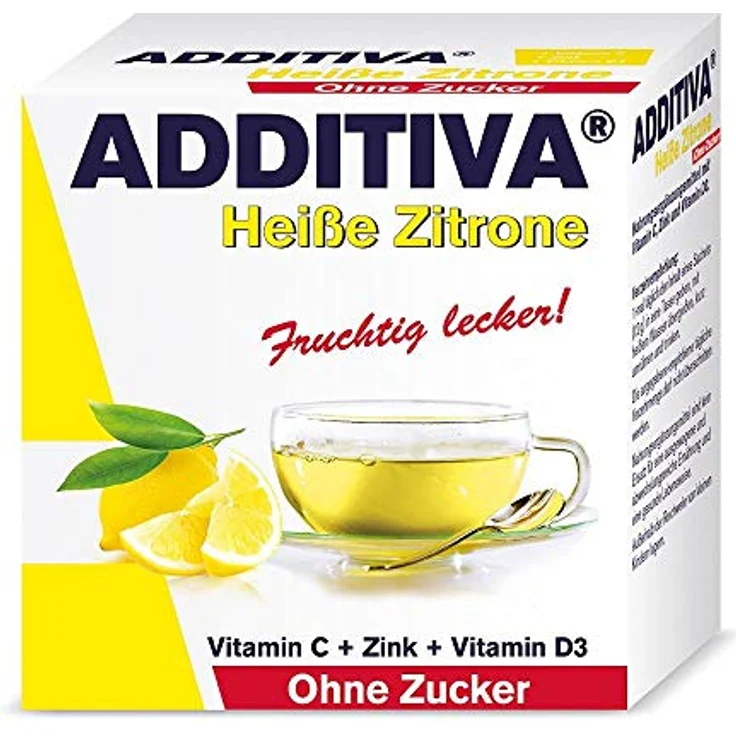 ADDITIVA heiße Zitrone ohne Zucker Sachets, mit Vitamin C, Zink, Vitamin D3, 200 g, farblos – Bild 1
