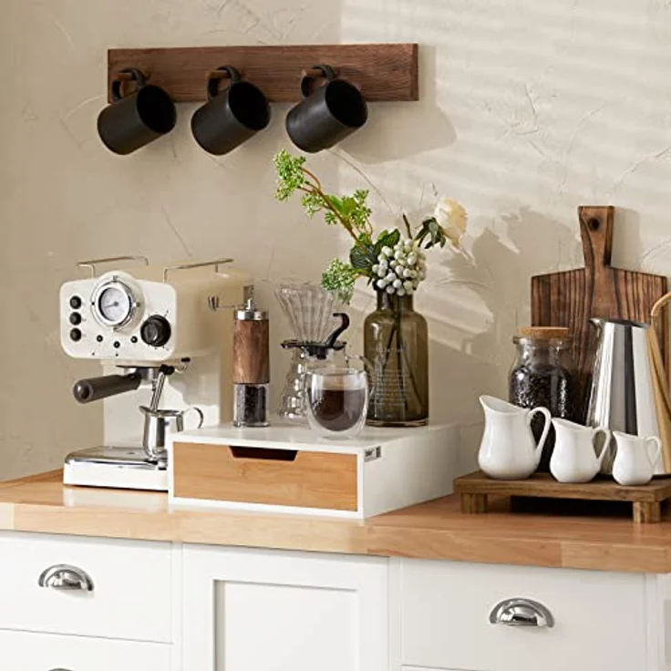 SoBuy FRG179-WN Kaffeekapsel Box aus MDF und Bambus Kapselspender Kapselhalter, Monitorständer mit Schublade, schlichtes Design, ideal für Kapseln und Schreibwaren, belastbar bis 20kg – Bild 2