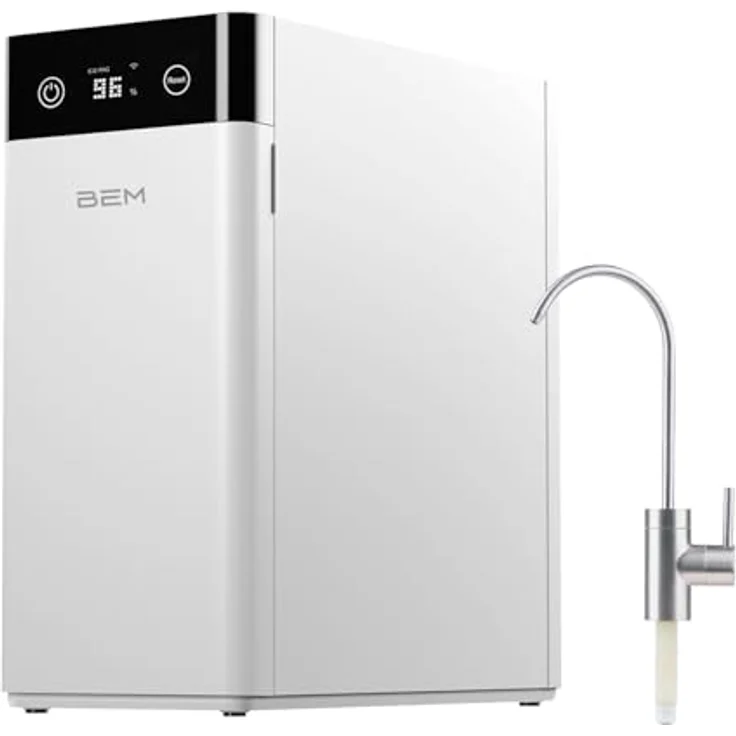 BEM Akira Wasserfilter Umkehrosmoseanlage Trinkwasser mit Wasserhahn, 5-Stufiges Filtersystem, ohne Wassertank, Untertisch Leitungswasser Filter, Weiß – Bild 1