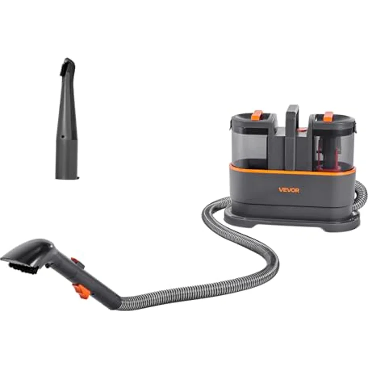 VEVOR Teppichreinigungsmaschine CX002C, tragbarer Polsterreiniger mit 1,5 L Frischwassertank und 0,8 L Schmutzwassertank, starke Saugkraft von 11,5 kPa, Dunkelgrau + Orange – Bild 9