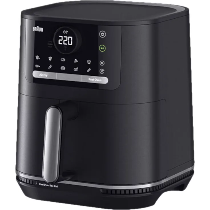 Braun Heissluftfritteuse HF 5050 BK 5,7l, 2-in-1 Air Fryer und Ofen mit 15 Programmen, Touch-Display, spülmaschinenfeste Teile