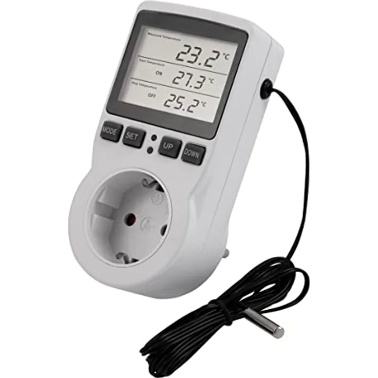 MC POWER - Digitales Steckdosen-Thermostat mit Fühler | TCU-441 | Temperaturregler mit Steckdose, Kabel + wasserfester Außenfühler für Gewächshaus, Aquarium, Kühlschrank