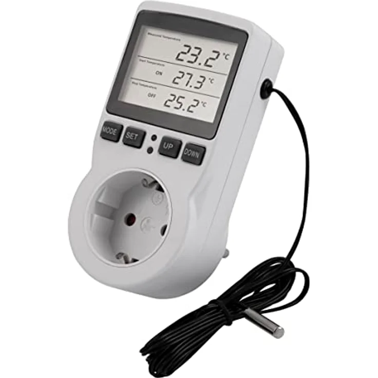 MC POWER - Digitales Steckdosen-Thermostat mit Fühler | TCU-441 | Temperaturregler mit Steckdose, Kabel + wasserfester Außenfühler für Gewächshaus, Aquarium, Kühlschrank – Bild 1