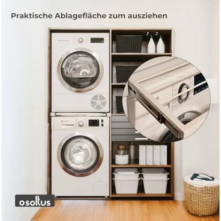 osoltus Universal Verbindungsrahmen Waschmaschine/Trockner mit Ausziehgestell - Stabil für den Wäschetrockner geeignet, in universellem Abalage, bequemer für Wäschmäschinen und Trocknerfasllenen. – Bild 4