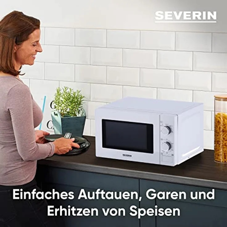 Severin MW 7770 Mikrowelle, Standgerät, 20 Liter Garraum, 700W, inkl. Drehteller, Drehregler, weiß – Bild 3