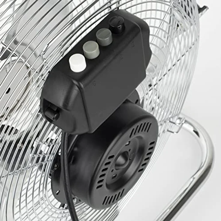 H.Koenig JOE32 Bodenventilator | leise | verchromtes Metall| 45 cm Durchmesser | 3 Geschwindigkeitsstufen| verstellbarer Neigungswinkel| Haus, Büro, Garage| rutschfeste Füße| 100 W – Bild 6