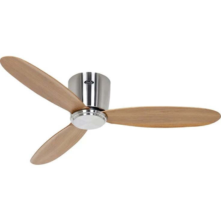 CasaFan ECO PLANO II 112 BN-EN, Deckenventilator in Eiche natur mit gebürstetem Chrom, WiFi, Fernbedienung, Timer und Winterbetrieb