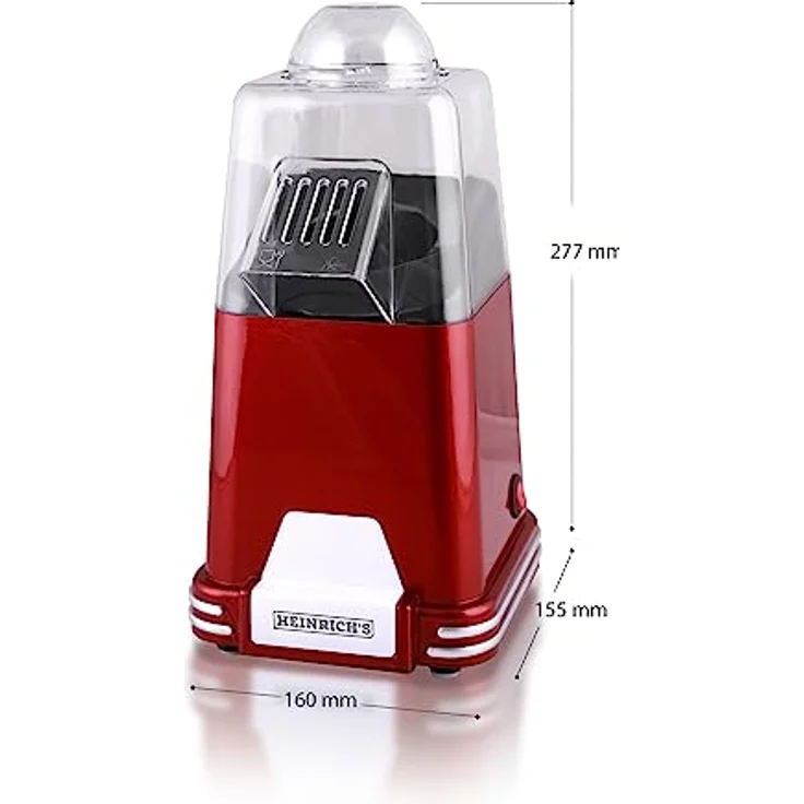 HEINRICHS Popcornmaschine, Popcorn Maker ohne Fett & Öl, Heißluft Popcorn, schnelle und einfache Zubereitung, leichte Reinigung, gesunder Snack mit Zucker oder Salz, inkl. Messlöffel, 1100W Heinrich´s – Bild 2