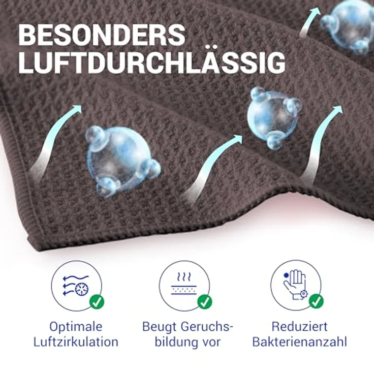 wolk Waffeltücher Mikrofasertuch, 10 Stück, grau, 38 x 38 cm, fusselfrei und streifenfrei, ideal für Bad, Küche und Gastronomie – Bild 3