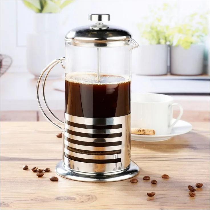 Haushalt International Kaffeebereiter, Glas, Edelstahl, 1 Liter, Transparent/Silber, aromafreundliche Zubereitung, wiederverwendbarer Filter