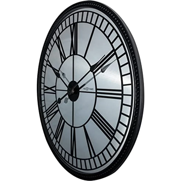 NeXtime XL Designer Wanduhr, Metalluhr, Spiegeluhr, römische Zahlen, 56 cm, schwarz – Bild 5