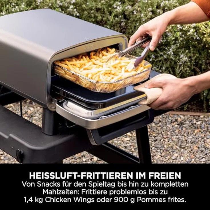Ninja MO201EU, 4-in-1 Outdoor-Elektro-Pizzaofen und Heißluftfritteuse, für 30 cm Pizzen, Edelstahl, 370 °C – Bild 9