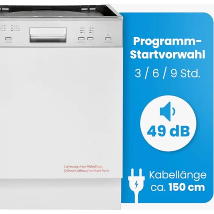 Bomann GSPE 7423 TI, teilintegrierter Geschirrspüler 60cm mit 6 Programmen, sehr leise, automatische Türöffnung, Aquastop, 14 Maßgedecke, Edelstahl-Innenbehälter – Bild 6