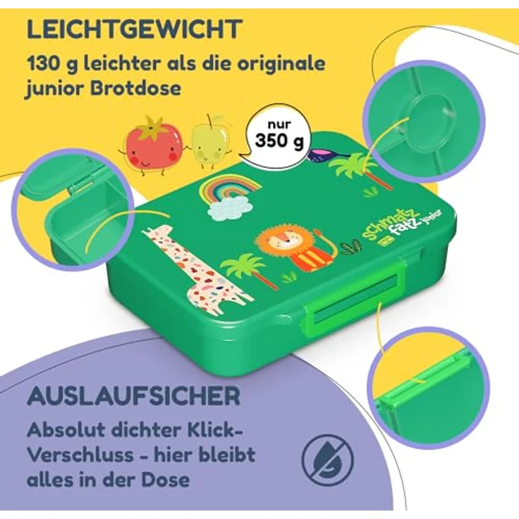 schmatzfatz Lunchbox, Unterteilte Brotdose Kinder, Lunchbox mit Fächern, Bunte Bento-Box für Schule & Kita, BPA-Freie Schuldose für Mädchen & Jungen, Jausenbox Spülmaschinenfest & Auslaufsicher – Bild 3