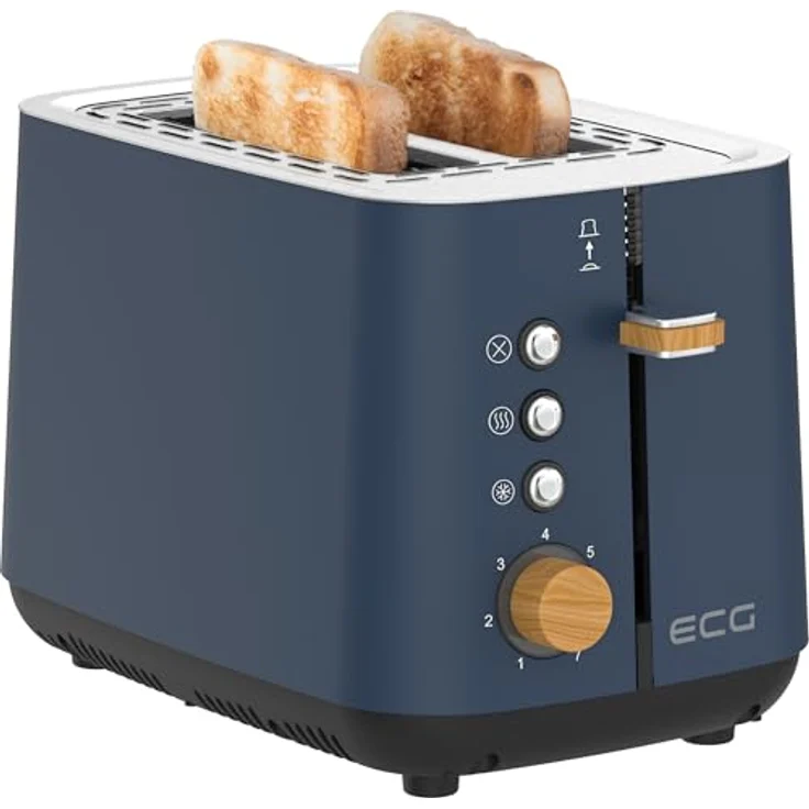 ECG ST 2768 Timber Petrol, Toaster mit 2 Fächern, 7 Intensitätsstufen, Auftau- und Warmhaltefunktion, petrolfarbenes Edelstahl-Design mit Holzelementen – Bild 3