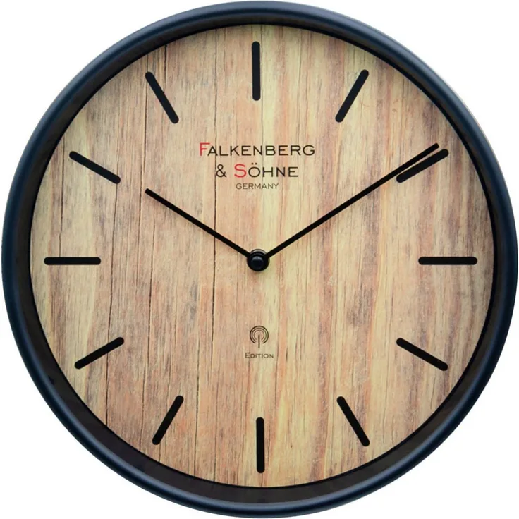 Falkenberg & Söhne Funkwanduhr 30 cm mit Holzoptik Zifferblatt, Schwarz