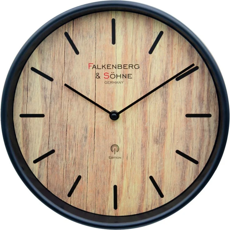 Falkenberg & Söhne Funkwanduhr 30 cm mit Holzoptik Zifferblatt, Schwarz – Bild 1
