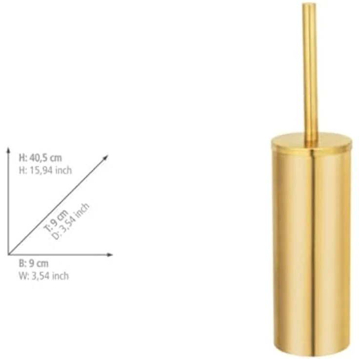 WENKO WC-Garnitur Mod. Orea, freistehend aus rostfreiem Edelstahl in Gold matt, mit herausnehmbarem Innenbehälter und Toilettenbürste Ø 9 cm, Maße Ø 9x40,5 cm – Bild 3