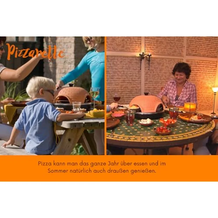 Emerio Pizzaofen, PIZZARETTE das Original, 1 handgemachte Terracotta Tonhaube, patentiertes Design, für Mini-Pizza, echter Familien-Spaß für 6 Personen, PO-115984 – Bild 6