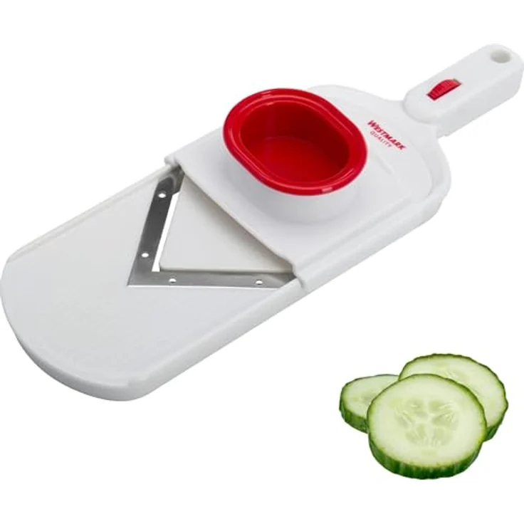 Westmark Gemüseschneider- -hobel mit verstellbarer Schnittstärke, Edelstahlklinge, V-Hobel, Weiß-Silber, 11472260 – Bild 2