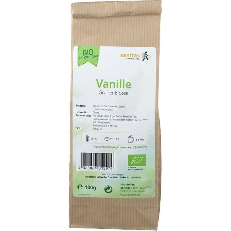 sanitas Grüner Tee Vanille KBA Bio, 100 g, aus kontrolliert biologischem Anbau