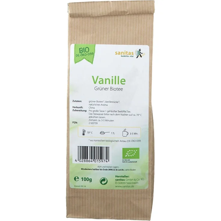 sanitas Grüner Tee Vanille KBA Bio, 100 g, aus kontrolliert biologischem Anbau