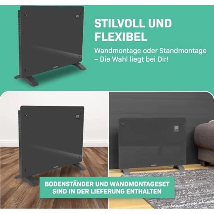 VONROC Elektroheizung, Konvektor-Heizung - elektrische Heizung bis 24m2 - LED Anzeige, leise, 2 Stufen 1000W & 2000W, Manuelle/App Steuerung - grau – Bild 5