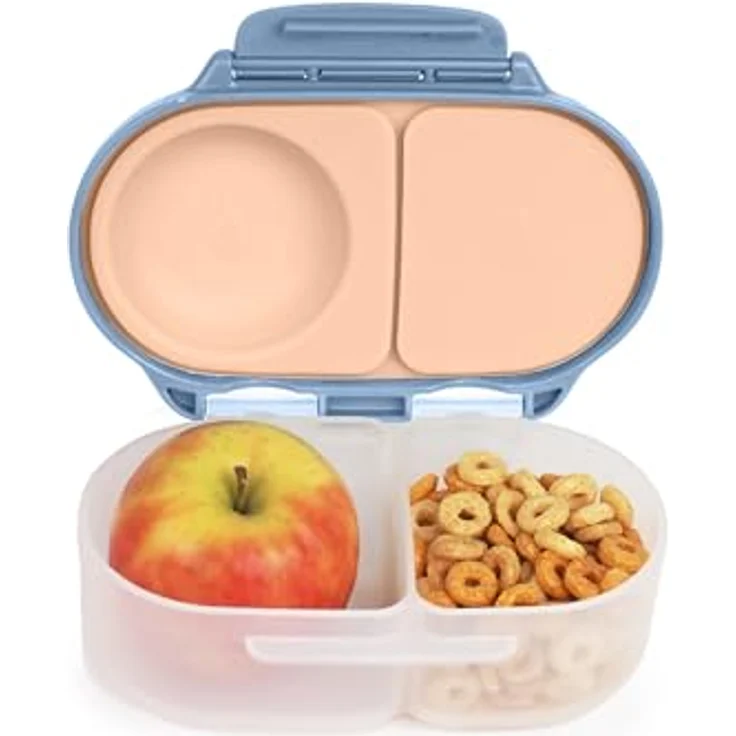 B.Box Snackbox Feeling Peachy, auslaufsichere Lunchbox mit zwei Fächern und Silikon-Stretchhülle, rosa – Bild 1
