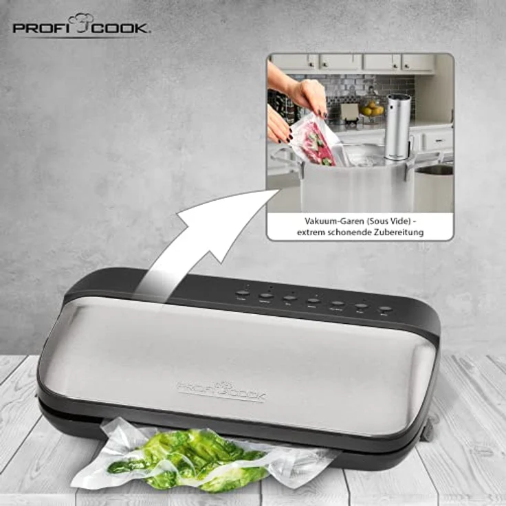 Profi Cook ProfiCook PC-VK 1134 Vakuumierer, Lebensmittel 8x länger frisch, 24 Liter-Min, Elektronische Vakuumregulierung (4 Stufen), Edelstahlgehäuse, Edelstahl – Bild 5