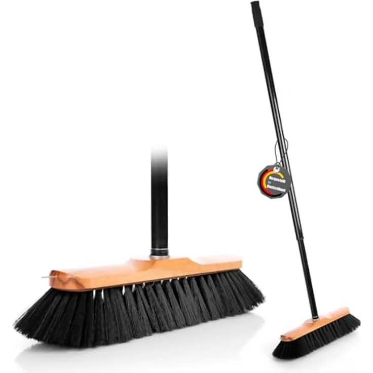 BigDean Zimmerbesen mit Teleskopstiel, 150 cm ausziehbar, Rosshaar-Borsten für empfindliche Böden, 2-tlg. Set, ergonomisch, Made in Germany