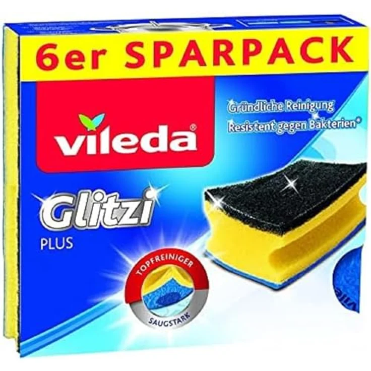 Vileda Glitzi Plus Topfreiniger, mit Antibac-Effekt gegen Bakterien, saugstark, 6er-Pack – Bild 2