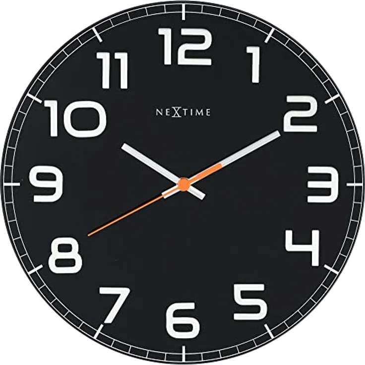 NeXtime 8817ZW Wanduhr CLASSY ROUND, lautlos, rund, aus Glas, Schwarz, ø 30 cm