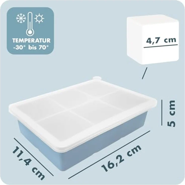 Blumtal Eiswürfelformen Silikon 3er Set, 6er Eiswürfelform mit Deckel, BPA-frei, lebensmittelecht, Graublau + Graublau + Hellblau – Bild 4