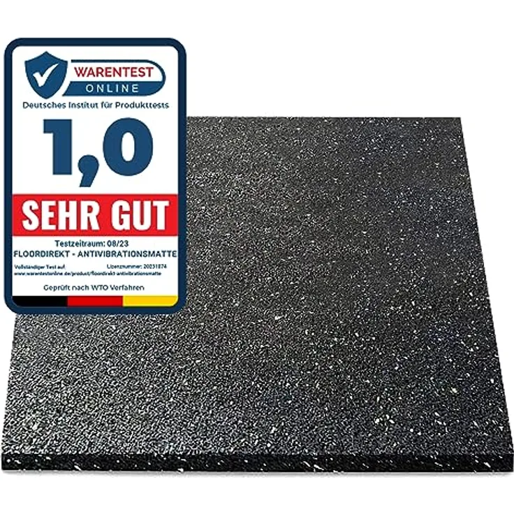 Floordirekt Premium Antivibrationsmatte 60x60cm, made in Germany, zuschneidbar, 4 Stärken (2,0 cm) für Waschmaschine, Trockner und Fitnessgeräte