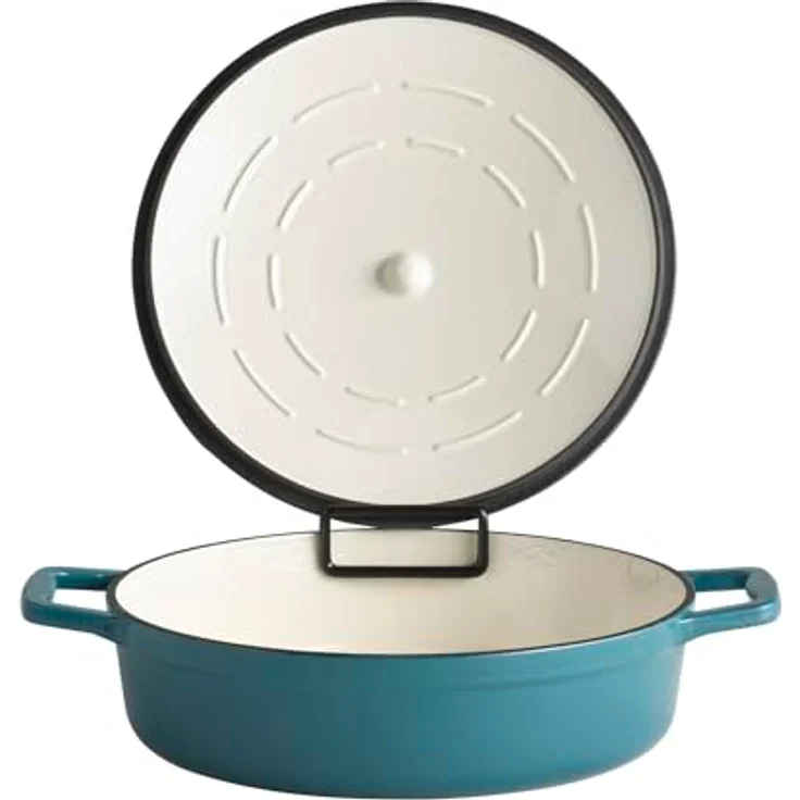 APS 88314 Bräter mit Deckel "5 STARS", Gusseisen, induktionsgeeignet, ofenfest, inkl. Deckelhalter, Ø 28 cm, 3 Liter, türkis – Bild 2