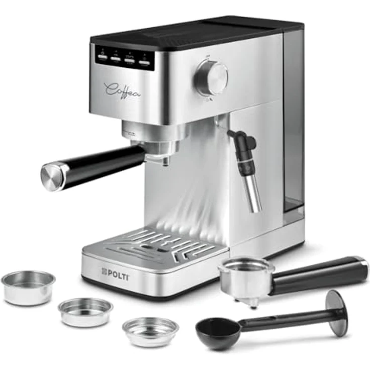 Polti Coffea P10S, Espressomaschine für gemahlenen Kaffee und E.S.E.-Pads, Milchaufschäumdüse, 1,3L Tank, Silber – Bild 2