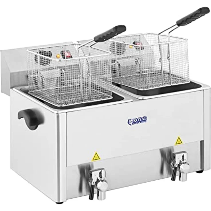 Royal Catering RCEF 13D-EGO Fritteuse Edelstahl Doppel Fritteuse (2 x 13 L, 2 x 3250 W, 230 V, E.G.O. Thermostat, Ablasshahn, inkl. 2 x Korb mit Deckel) – Bild 2