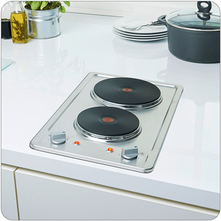 PKM EB-DKF-2 Doppelkochplatte, Standgerät, Anzahl der Kochstellen: 2, Heizstufen je Platte: 6, Betriebsart elektrisch, Drehregler, Material Edelstahl, silber – Bild 2