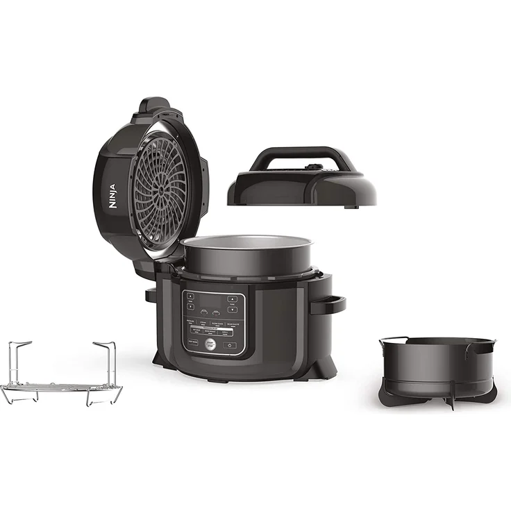 Ninja OP300EU Foodi Multikocher, Schnellkochtopf, Heißluftfritteuse, Dampfgarer und Langsamgarer in einem, Tender-Crisp-Technologie innen saftig, außen knusprig, 1460W, 6 L, inkl. Dampfgareinsatz, Frittierkorb, Deckel, schwarz – Bild 7