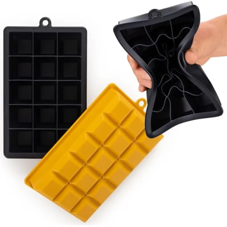 Blumtal Eiswürfelformen Silikon 2x15er - BPA-freie Eiswürfelform für 3,3 cm Eiswürfel - 2 x große Eiswürfelbehälter in Black Blue und Spicy Mustard – Bild 5