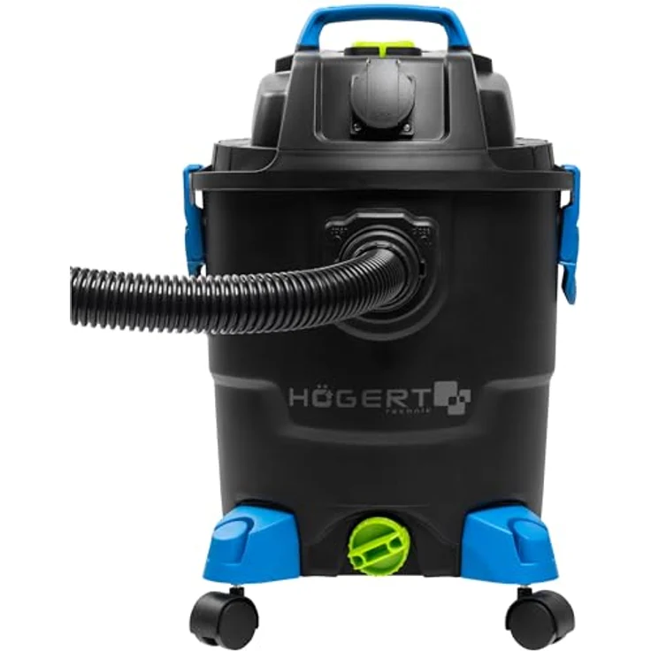 Högert Technik Nass- & Trockensauger HT-1200, 20 L, 1200 W, Blasfunktion, Steckdose für Elektrowerkzeuge, mobil mit 4 schwenkbaren Rädern, 1,5 m Schlauch, 4 m Kabel – Bild 2