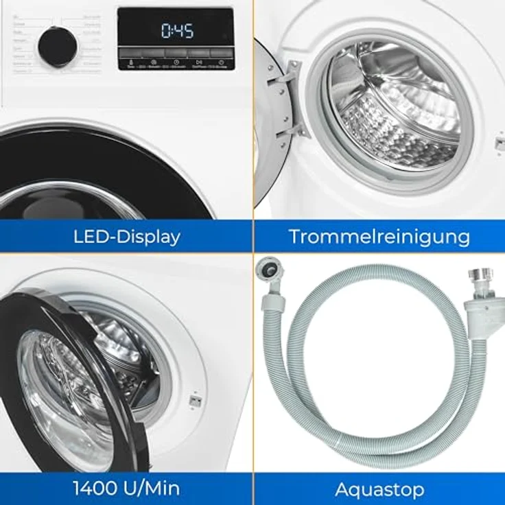 Exquisit Waschmaschine WA58014-340A weiss | Waschmaschine 8 kg | Energieeffizienz A | 16 Waschprogramme | Kindersicherung | Startzeitvorwahl | Washing machine – Bild 2
