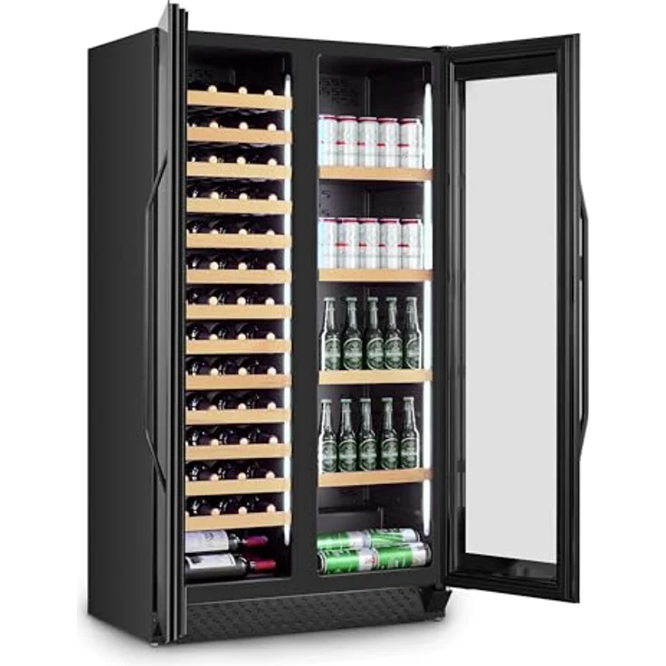 Caso WineComfort 126, Eleganter Weinkühlschrank für 122 Flaschen, 2 Zonen (5–20 °C), leise Kompressortechnik, UV-Schutzglas, LED-Touch-Display, freistehend & einbaufähig, schwarz – Bild 4