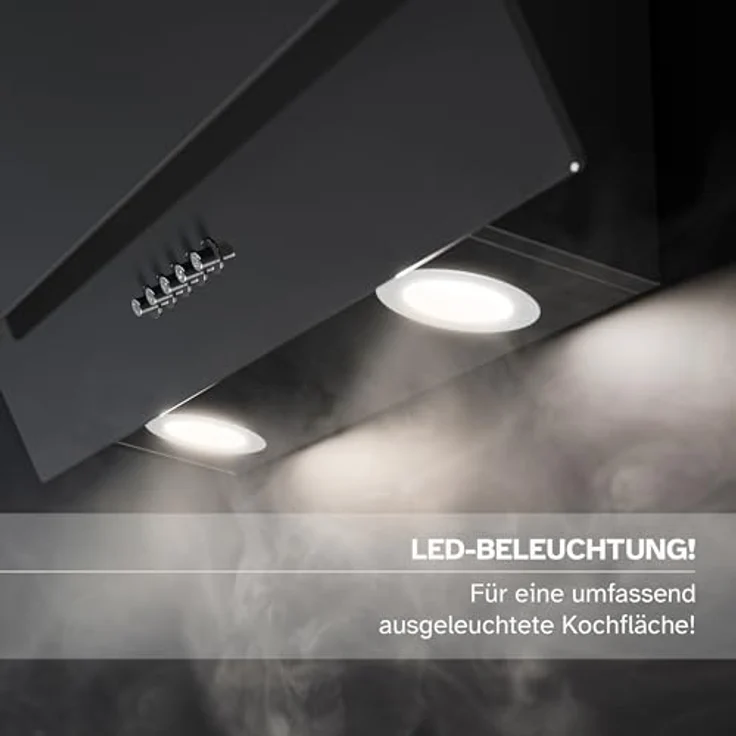 Heinrich´s HEINRICHS Dunstabzugshaube, 60cm Abluft/Umluft, 300m³/h Saugkraft, LED Beleuchtung, Aktivkohlefilter, 69W Leistung, Schwarz – Bild 4