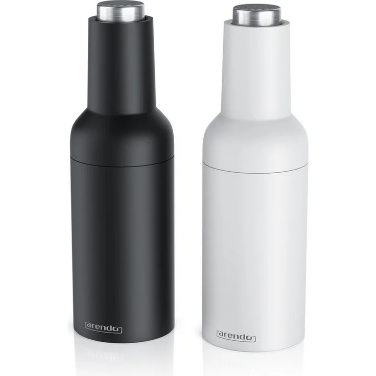 Arendo SPICE GRINDER, Elektrische Salz-/Pfeffermühle & Pfeffermühle im 2er Set mit stufenlosem Keramikmahlwerk, einhändig bedienbar, batteriebetrieben