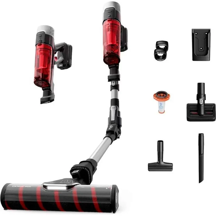 Rowenta RH2087WO, Beutelloser Handstaubsauger mit Akkubetrieb, bis zu 45 Minuten Laufzeit, schwarz/rot/silber, für harte Böden und Polster