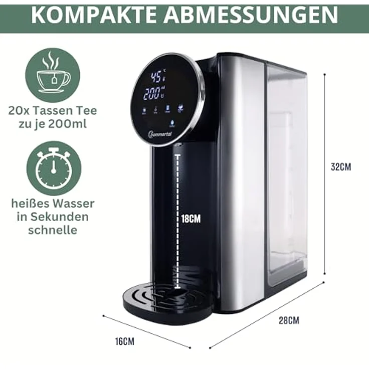 Sommertal HW400 Heißwasserspender Businessline, 4L Tank, instant heißes Wasser 45-100°C, Touchdisplay, kompakt – Bild 5